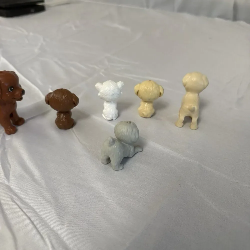 Barbie Doll Pet Dogs Lot of 6 Puppy Figures Mixed Breeds Brown White Cream Small